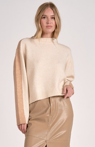 Crewneck Color Block Sweater - Tan Natural