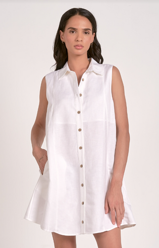 Collared Sleeveless Dress - White