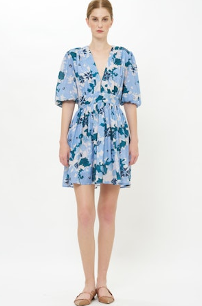 V-Neck Puff Mini - Suzani Blue