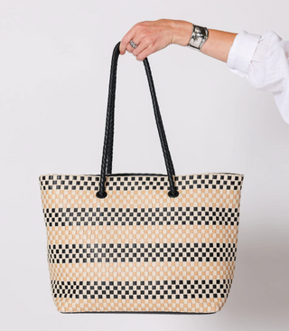 Eugenie Woven Tote Bag-Black Multi