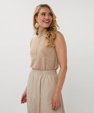 Sleeveless wool sweater - Taupe