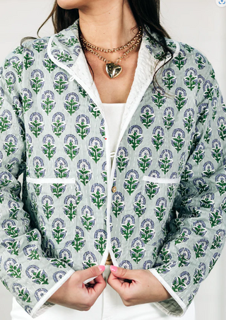 Birdie Crop Jacket-Purple Flower