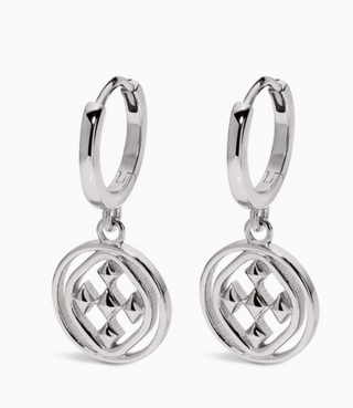 Medallion Huggie Hoops - Sterling Silver