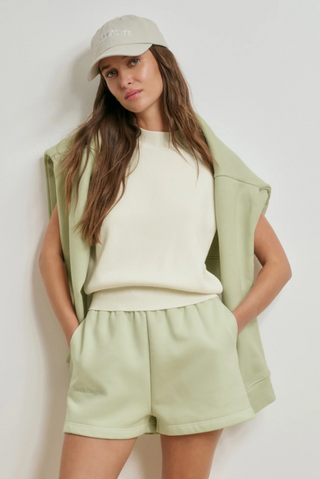 The Favorite Daughter EMB Sweat Short- Light Sage