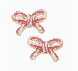 Candy Cane Bow Stud Earrings in Pink & White