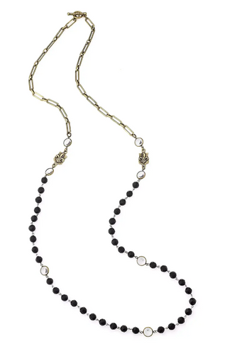 43" Brass ox Versailles chain and faceted matte Onyx linkage