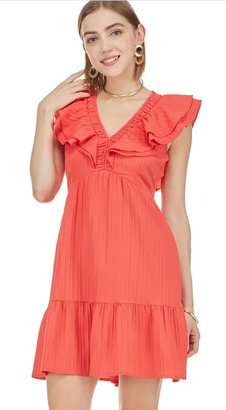 Ruched Dress-Coral