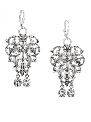 French Filigree Earrings with Austrian Crystal Dangles