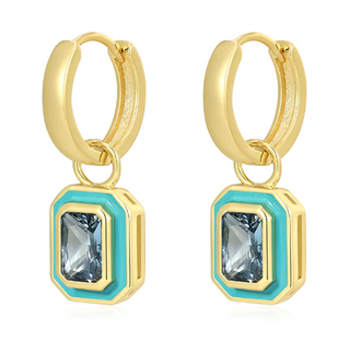 Bezel Huggies-Turquoise-Gold