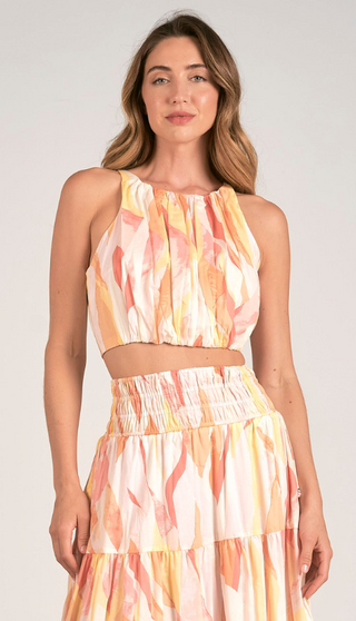 Halter Crop Top - Coral Amalfi Print