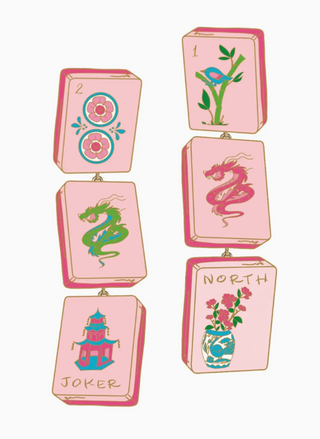 Linked Mahjong Tile Earrings in Light Pink