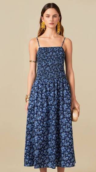 Floral Print Smocked Midi Dress