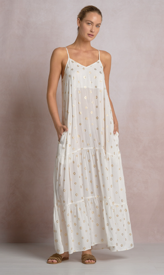Long Dress - White Polka