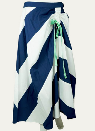 Cabana Ruched Midi Skirt - Poplin Navy/White