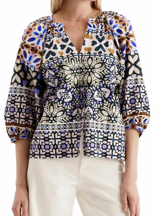 Harper Cotton Blue Mosaic Top
