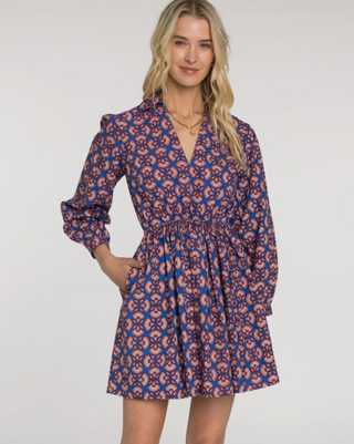 Long Sleeve Daphne Dress - Sapphire Feather