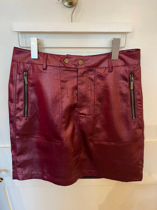 Skirt Zipper Metallic Crinkle-Wine Red