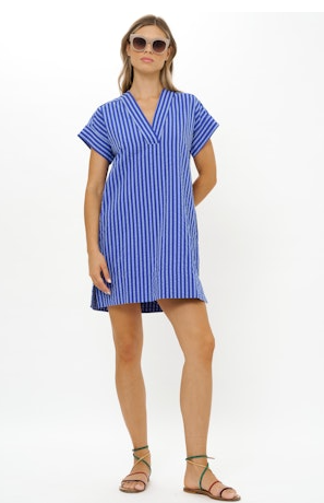 V-neck Roll Sleeve Mini - Cabana Cobalt