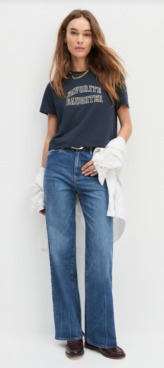 Favorite Daughter Cropped Collegiate Tee - Navy/Burgundy