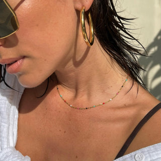 Gwen Colorful Dainty Enamel Beaded Necklace - Gold